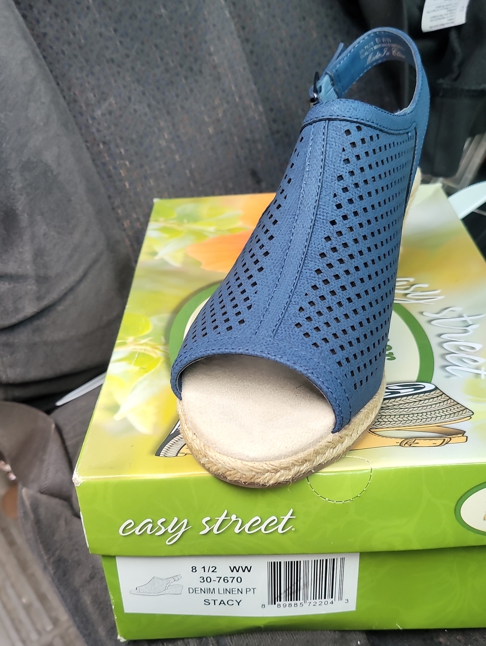 easy street Navy Perforated Espadrille Wedge Sandal